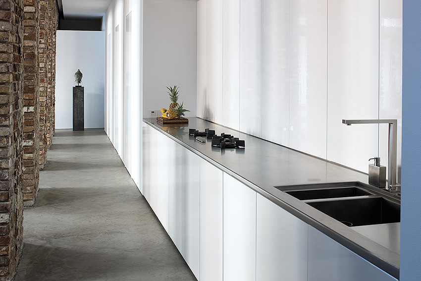 White gloss galley kitchen units | Interior Design Ideas