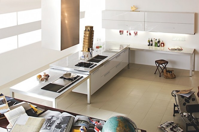 White glossy kitchen cabinets