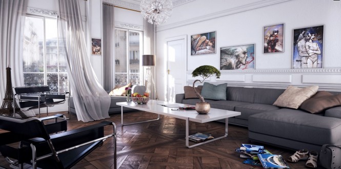 white modern living room gray chaise lounge sofa