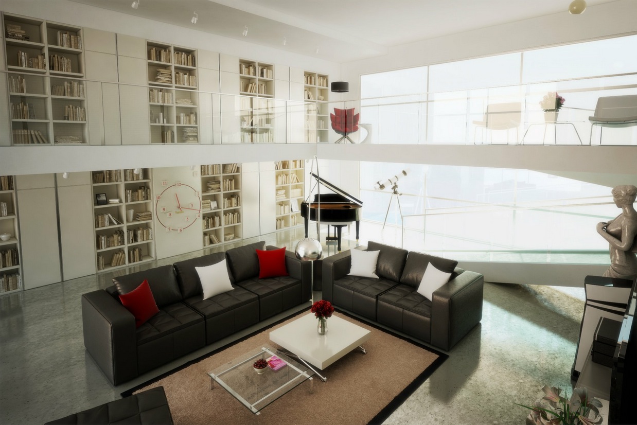 Brown Black White Red Lounge Interior Design Ideas
