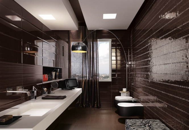 Black mosaic tiles maculine bathroom ideas