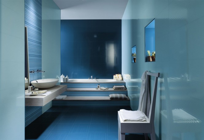 Blue white ceramic bathroom tiles