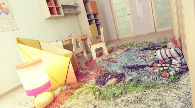 Colorful kids bedroom rug