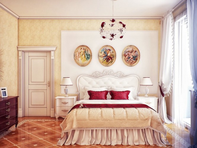 Cream red bedroom scheme