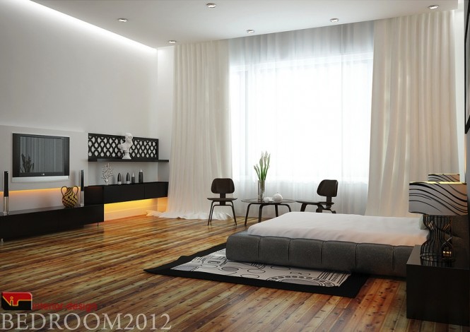 Gray black white modern bedroom