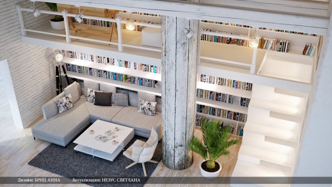 Gray white home library lounge