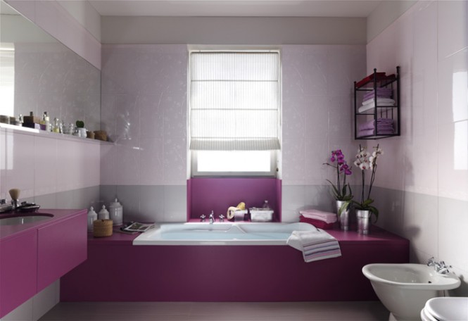 Purple white feminine bathroom design