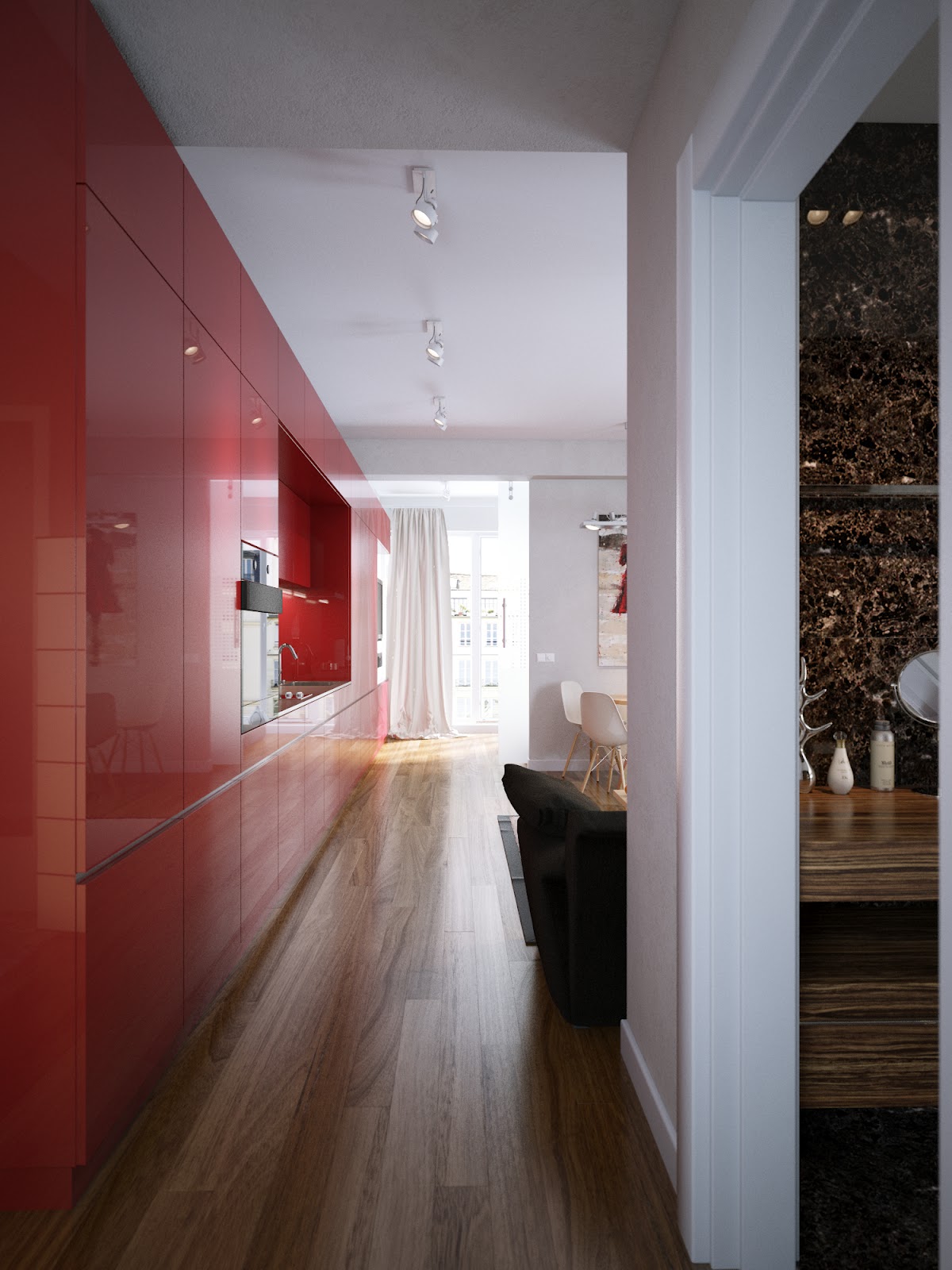 Red Slab Front Kitchen Cabinets Interior Design Ideas