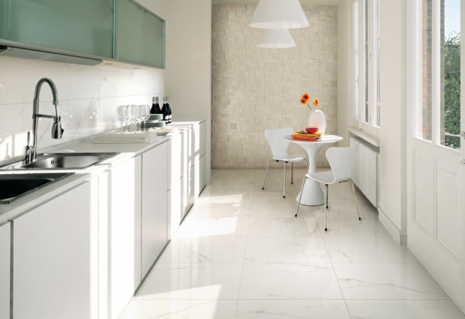 White kitchen ceramic tile textured wall