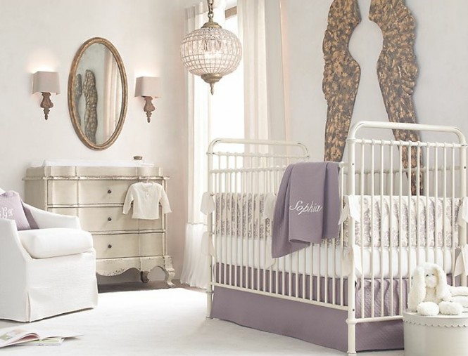Lilac white baby room decor