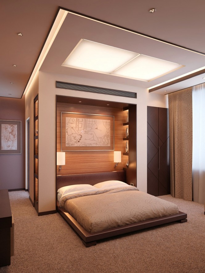 A ceiling treatment can be another effective extension of your bed, with grouped lighting or ceiling mounted panel to compliment and reflect the dimensions of the bed beneath.