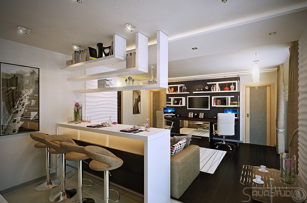 White Open Plan Kitchen Lounge Interior Design Ideas