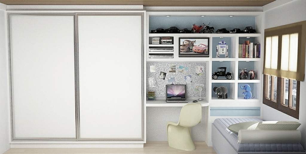 White Blue Bedroom Office Deskinterior Design Ideas
