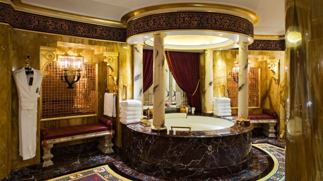 Arabian bath nights glitter with gold in this palatial scene.