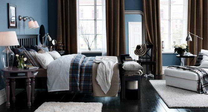 Blue brown white bedroom