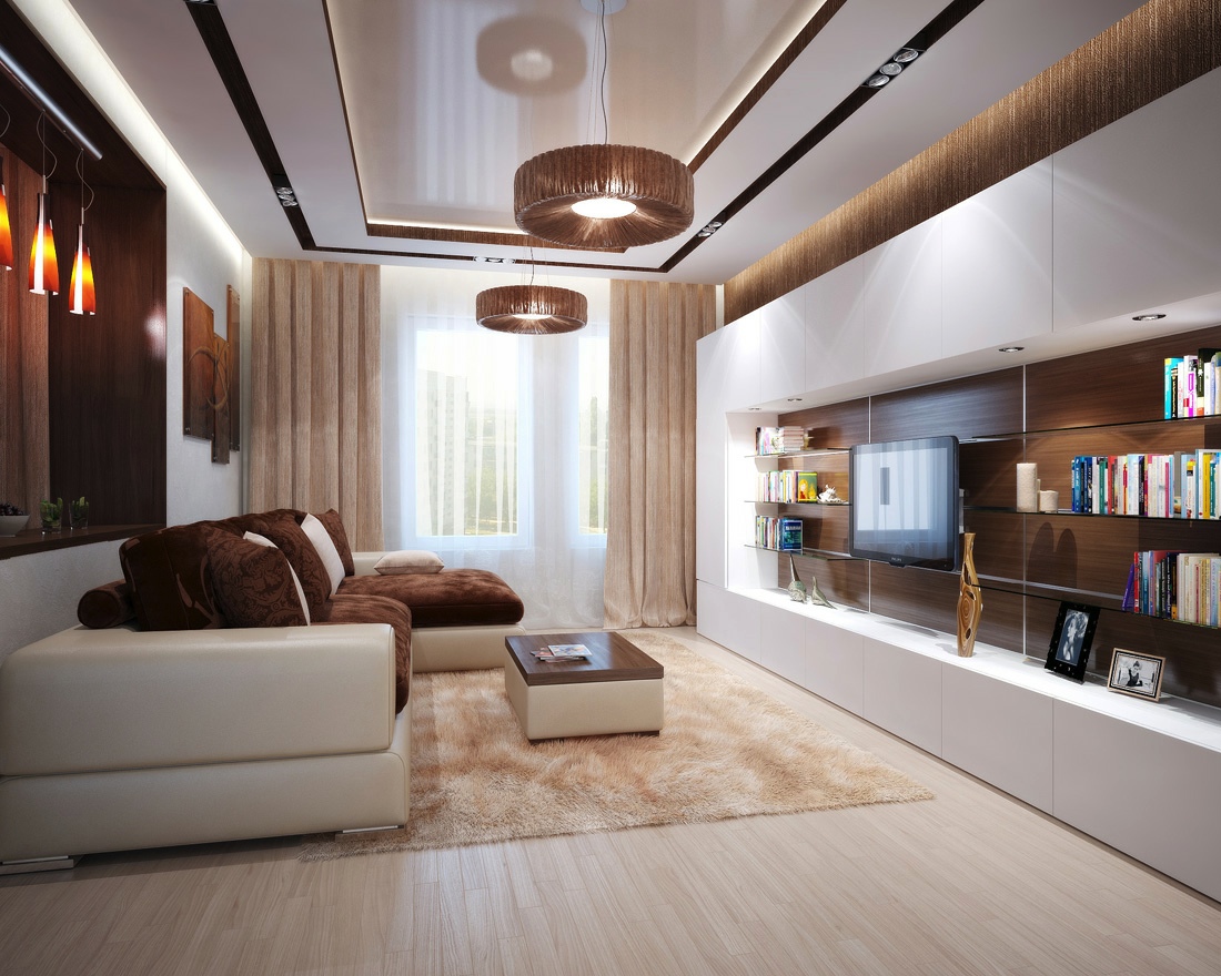 Brown Cream Living Room L Shaped Sofa Interior Design Ideas