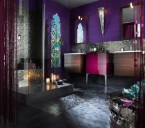 Via DelphaA rich Moroccan approach is decadent and passionate in a stunning purple palette, and twinkling mosaic tiles.