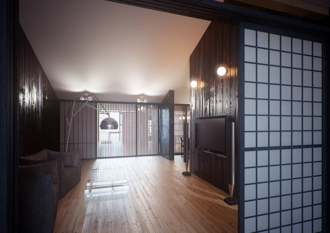 Neutral living room internal sliding doors