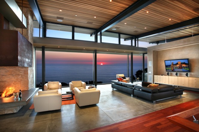 Panoramic ocean view modern living room