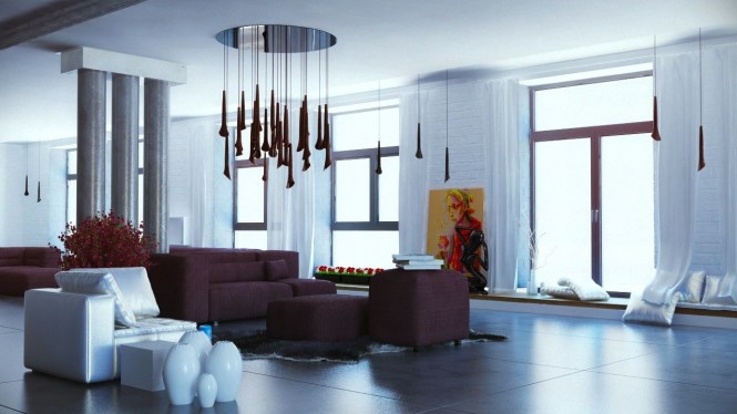 Plum white modern living room