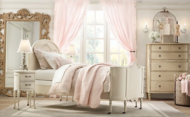 If your little one dreams of princesses and palaces then this cream and delicate pink scheme of frills and fancy will suit her down to the ground. French style furniture with a shabby chic finish gives this space an established look, as though this castle has been housing mini royalty for hundreds of years.