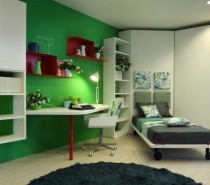 Green red white childs room