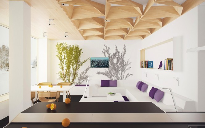 Purple white living room