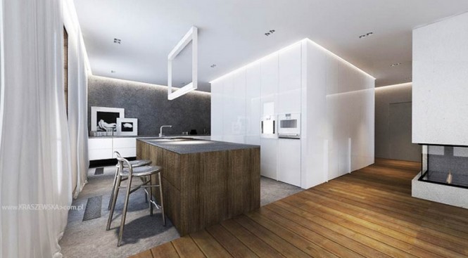 White kitchen cabinets island