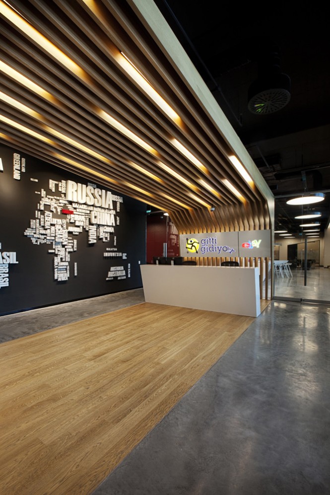 A stylized world map in this entrance area picks out the offices Turkish location.
