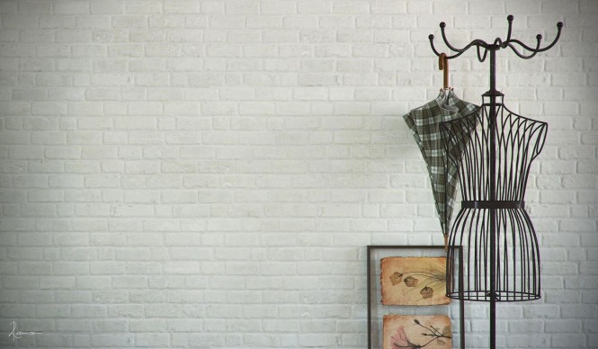 A metal coat rack ties in with the industrial look, but brings with it a curvaceous silhouette.