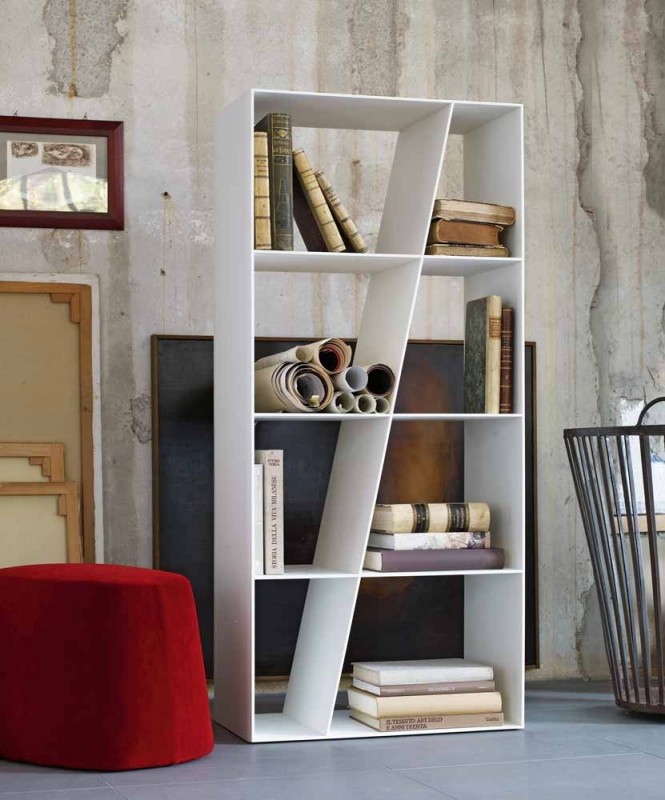 The asymmetrical line of this bookcase keeps the visual fresh and unexpected.