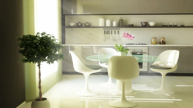 Via Bogdan StancuShelves nestled inline with cabinets create a sleeker streamlined look.