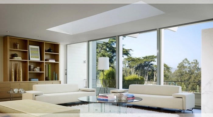 Modern living room with skylight