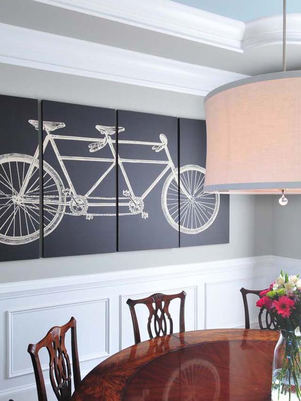 Segemented bycicle print painting dining wall