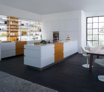 white lacquered kitchen cabinetry in orange