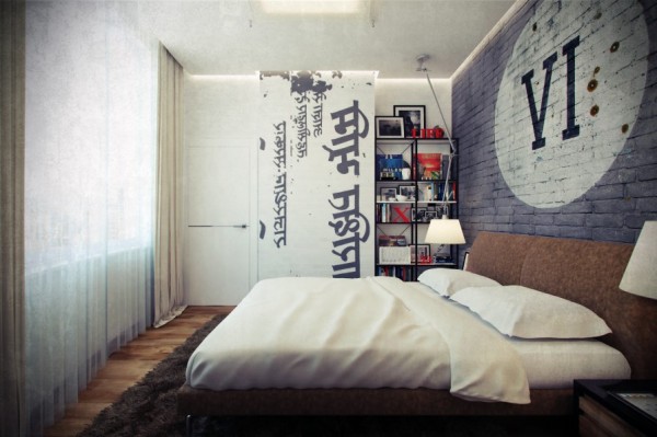 Grungy artwork on exposed brick gives a cool loft-style effect.