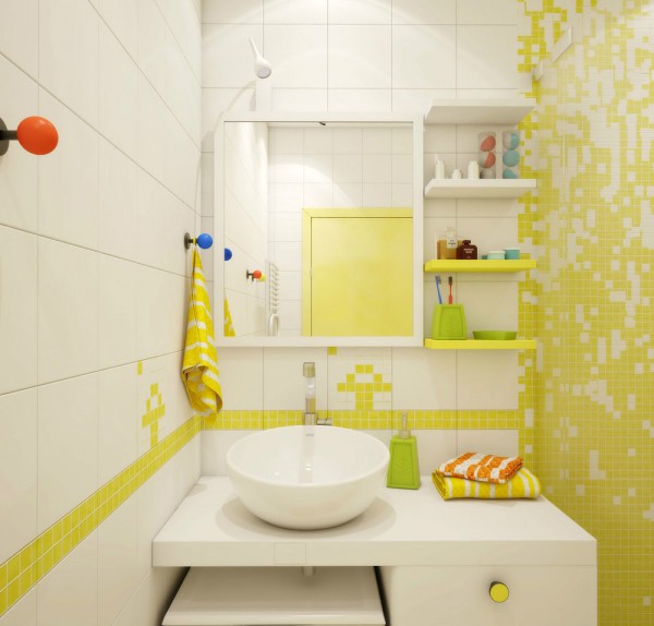 White yellow bathroom vanity