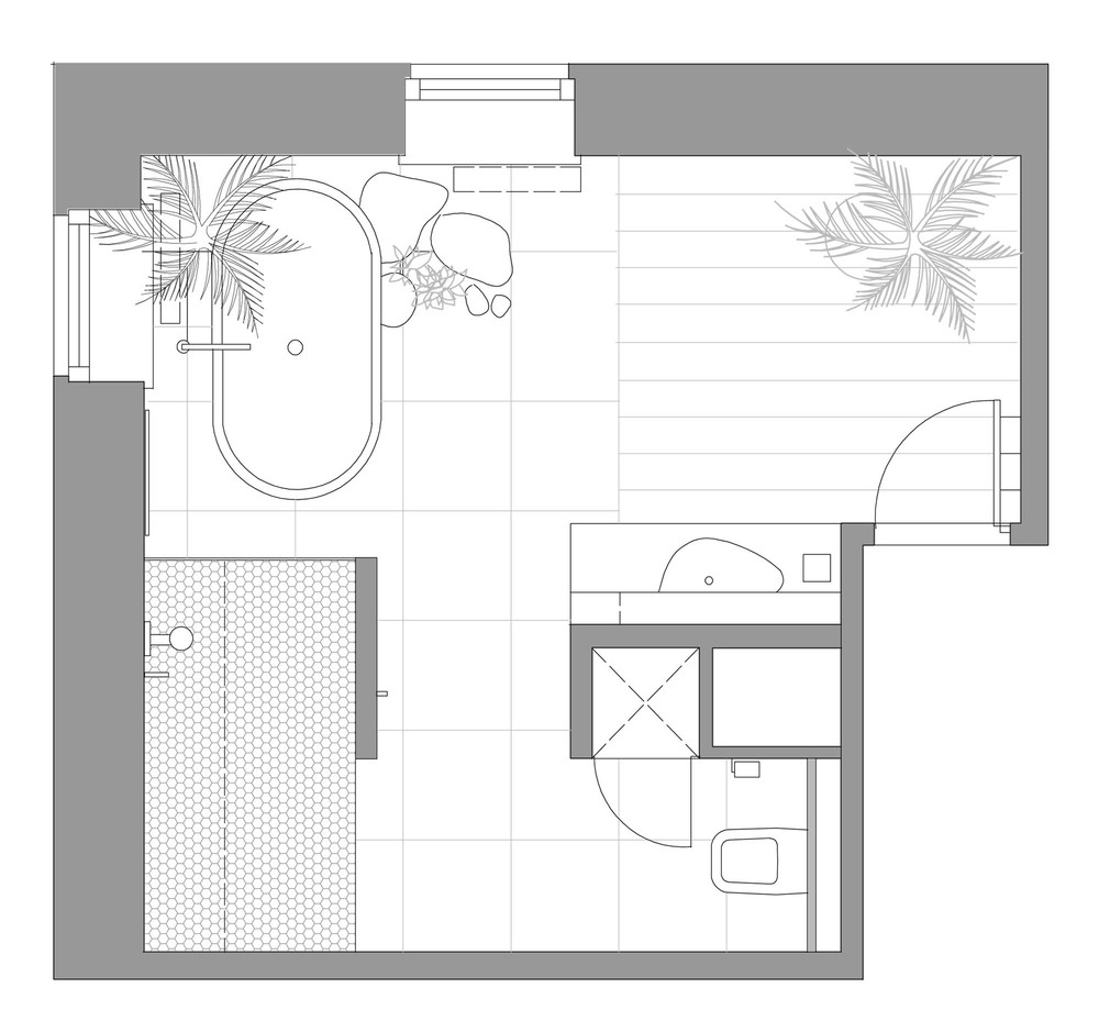 Serene bathroom layout plan Interior Design Ideas