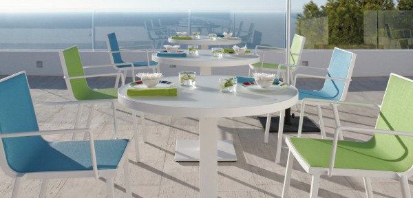 Green blue outdoor chairs