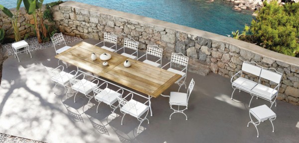 Outdoor wrought iron furniture has always been a firm favorite, so a dining set of this style is definitely worth consideration when kitting out your garden patio or pool deck. The main draw back however is that these pieces are typically very weighty to move around, so they don't make a great choice if you commonly move your chairs to follow the last rays of the setting sun.