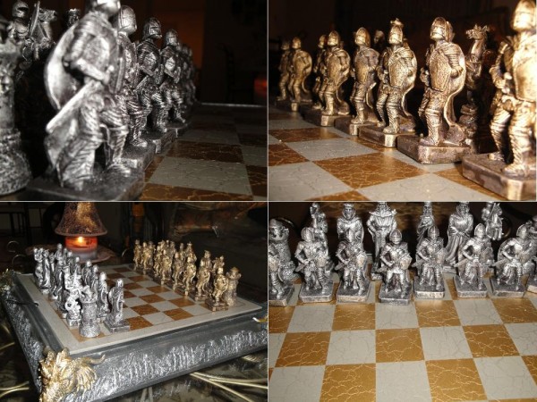 Medieval chess set crafted in exquisite detail.