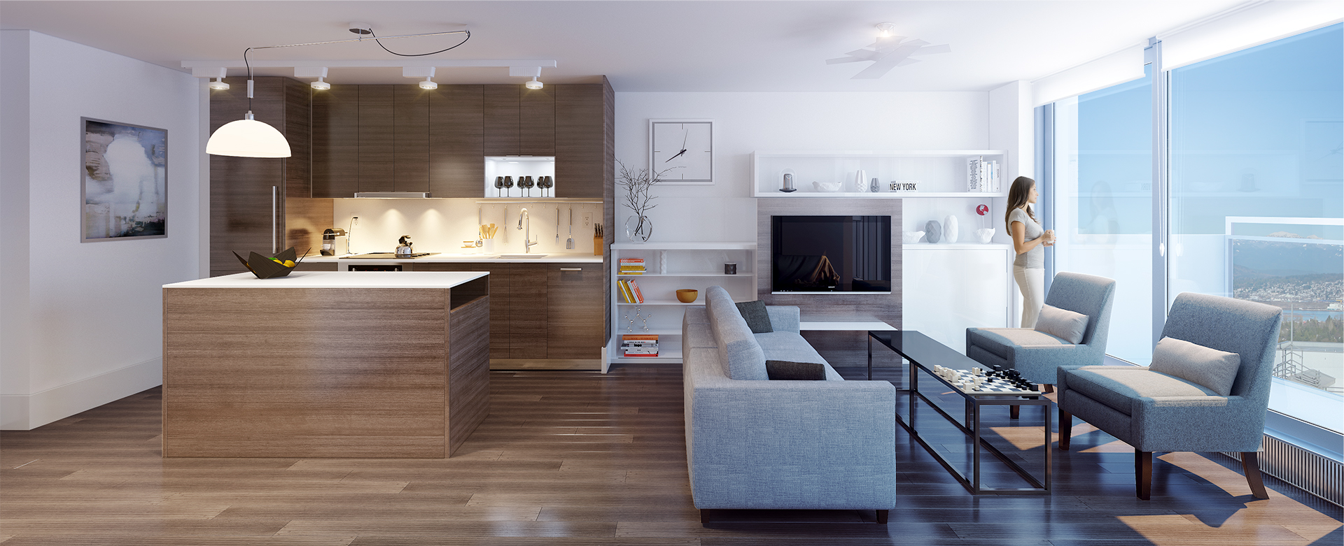 small kitchen and lounge design combined
