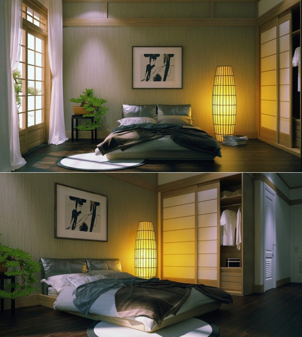 A low Japanese style platform bed is the obvious winner for a zen bedroom scheme.