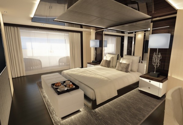 This bright and breezy bedroom décor offers up a different feel altogether in this serene yacht interior.
