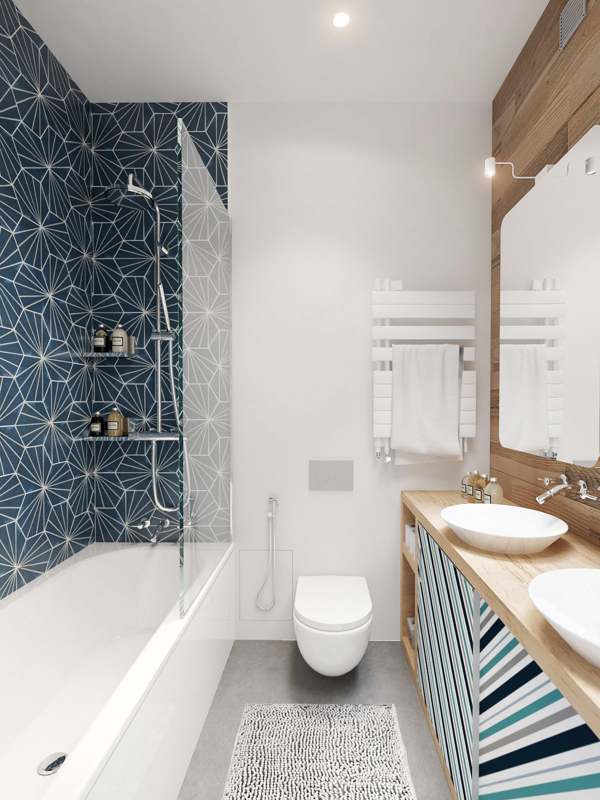 This bathroom uses pattern for wow factor.