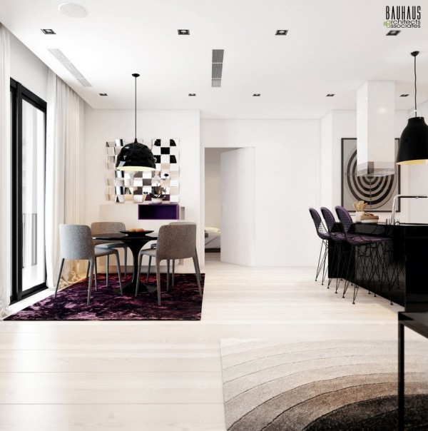 Purple white interior scheme
