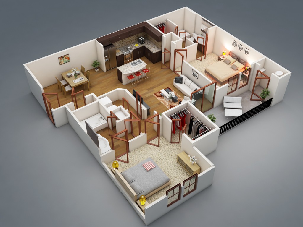 bedroom plans plan house apartment two designs floor room modern bedrooms bath attached apartments layout small 3d bed designing 2bhk
