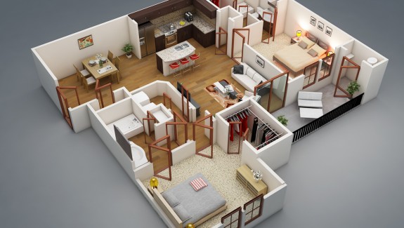 2卧室公寓/房子平面图