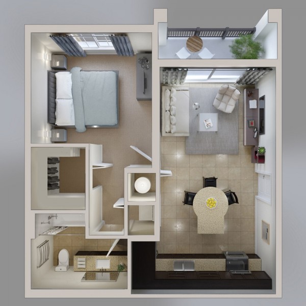 معرفی 50 پلان چیدمان سه بعدی برای آپارتمان های تک خوابه