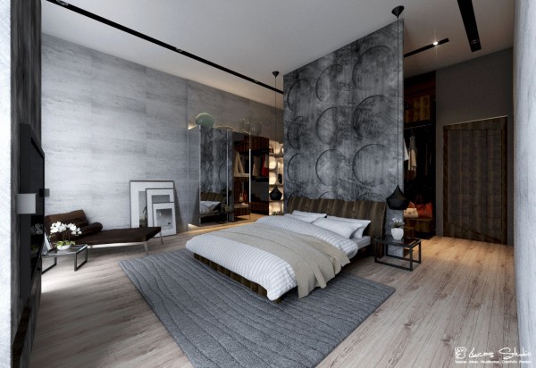 exposed concrete wall bedroom